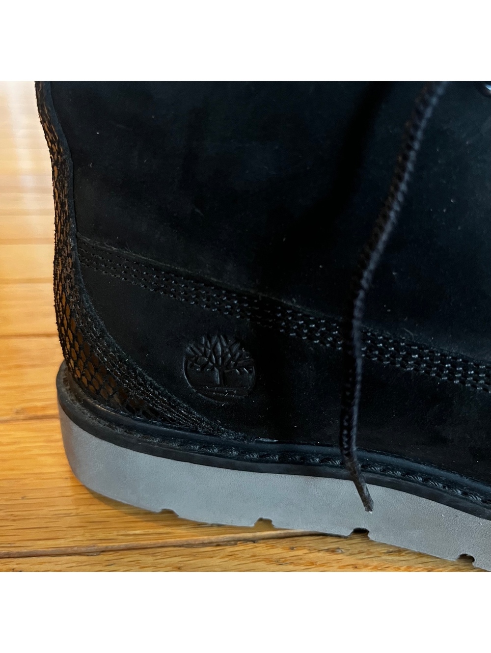 Timberland Black Suede and Snake Print Collar Boots - Picture 3 of 9